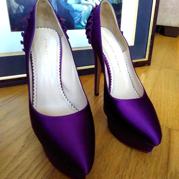 Charlotte Olympia Purple Satin Paloma Fan Pleat